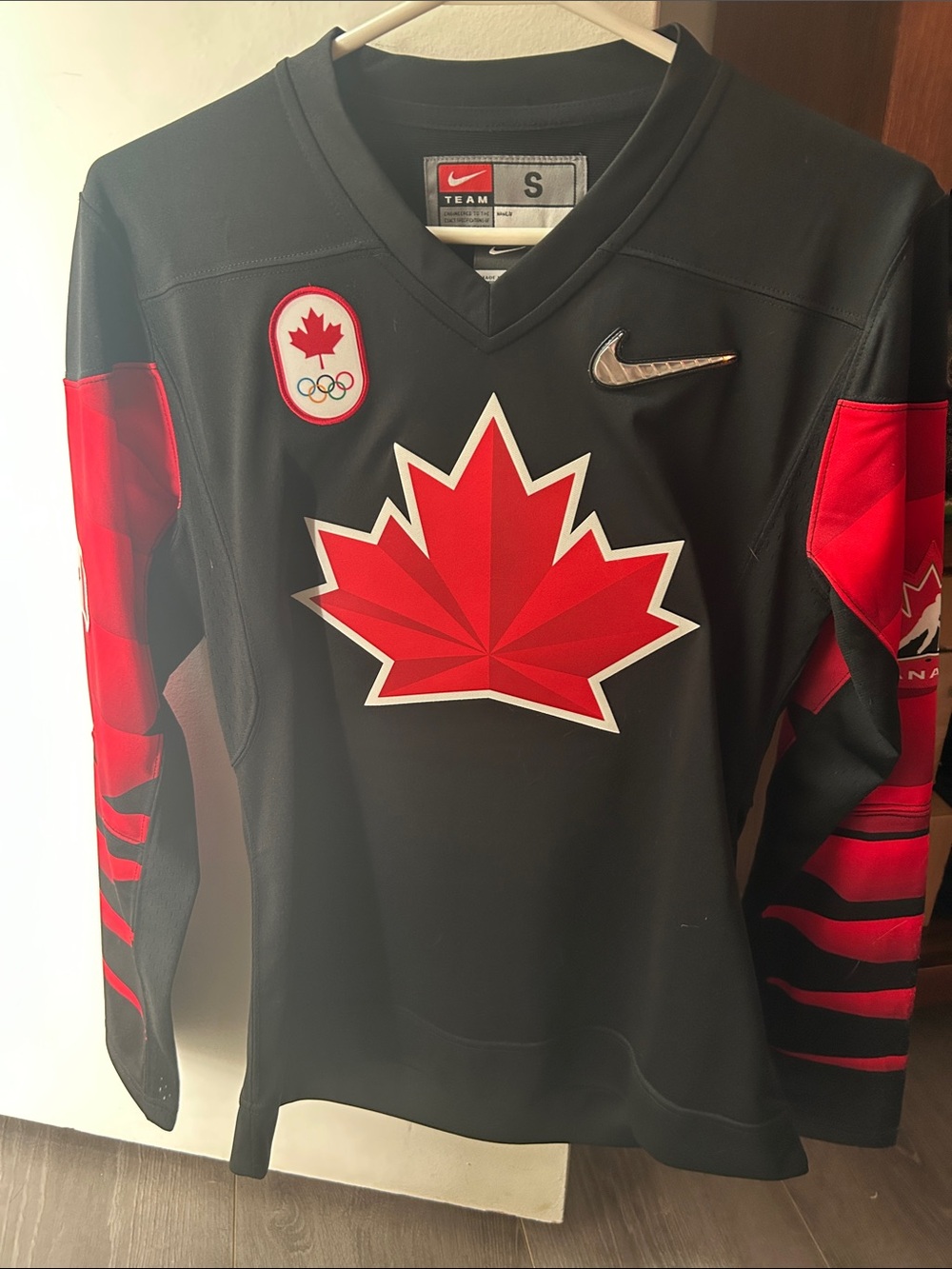Nike Black and Red Canada Maple Leaf Hockey Jersey